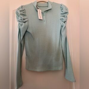 Janie and Jack Ribbed Long Sleeve Top - Light Blue